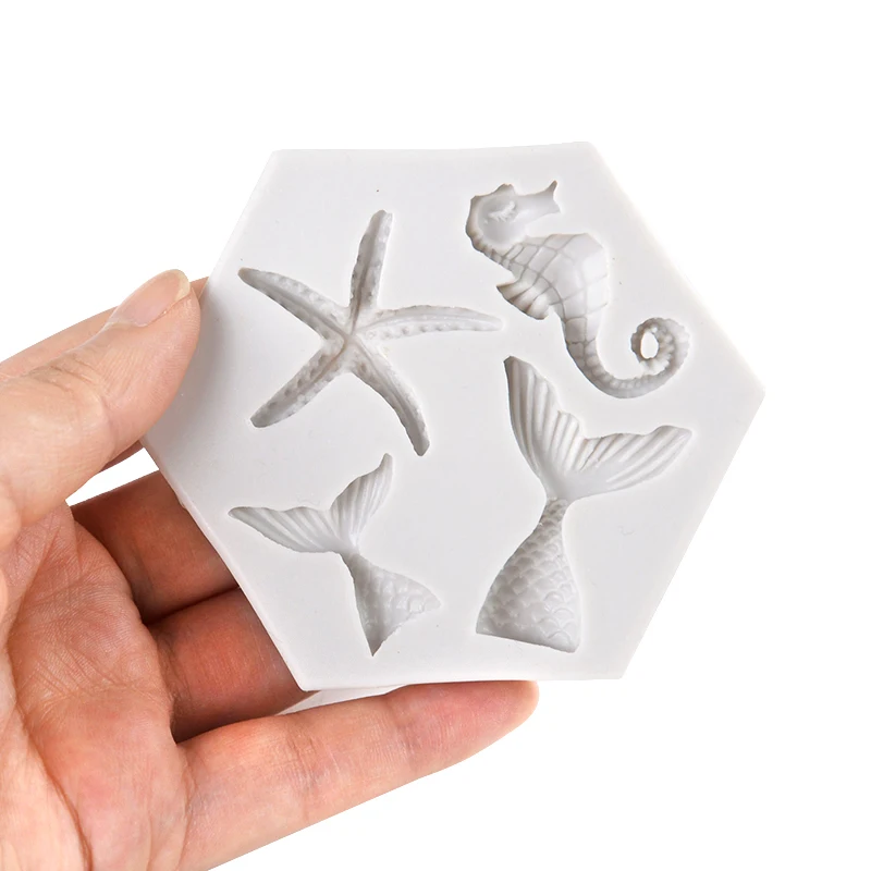 1pc Mermaid Tail Cookies Silicone Mold Sea Theme Seahorse Fondant Cake Mould Girls Mermaid Birthday Party Cake Decor Baking Tool 6