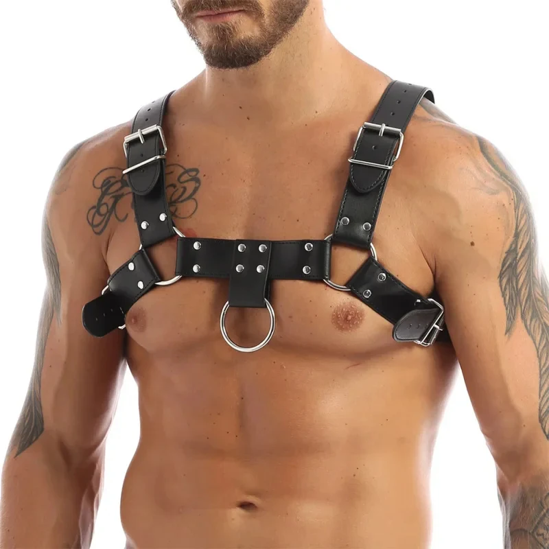 2026 Msemis Mens Male Fashion Punk Men PU Leather Gay Bondage Adult Clubwear Adjustable Buckle Body Chest Harness PH49H