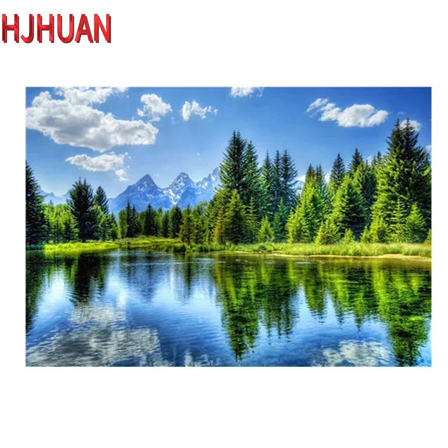 DIY diamond painting Landscape green tree stream Mosaic cross stitch Mosaic Diamond cross-stitch home decoration diy wall paste
