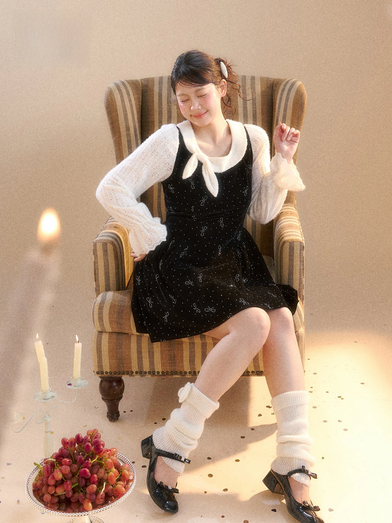 

plus Size Velvet Dr with Ruffle Collar And Diamond Embelliments Sweet Sle One-Piece Winter Casual Long Sve ort Dr