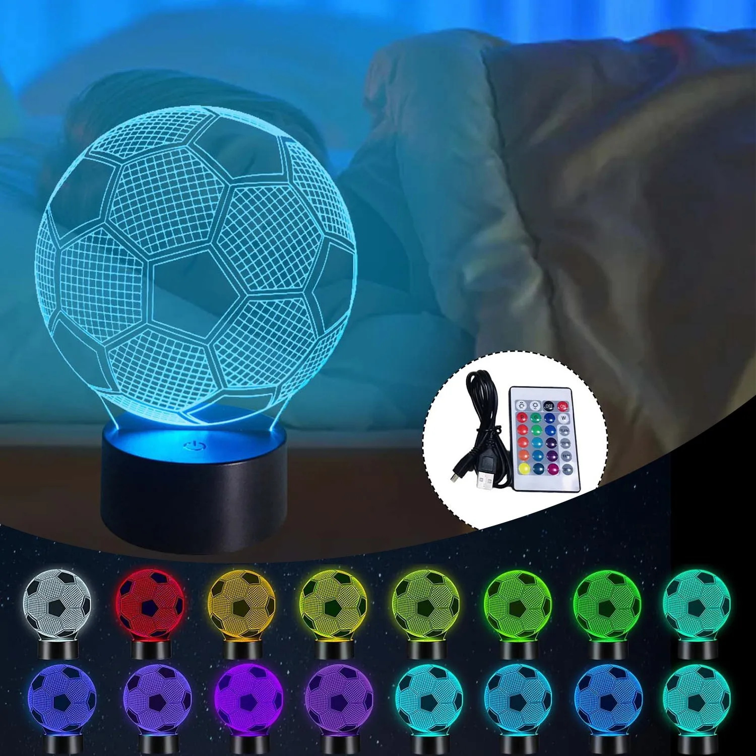 

Soccer Gifts For Boys Girls Birthday Gifts For Kids 3D Soccer Night Light Football Stuff For Sport Fan Room Decor Lamp With 16