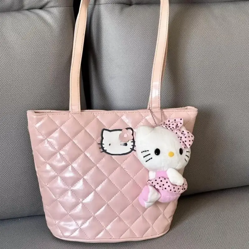 Kawaii Sanrio Anime Shoulder Bag Cute Hello Kitty Cartoon Fashion Sweet Pu Glossy Surface High-Capacity Handbag Gifts for Girls