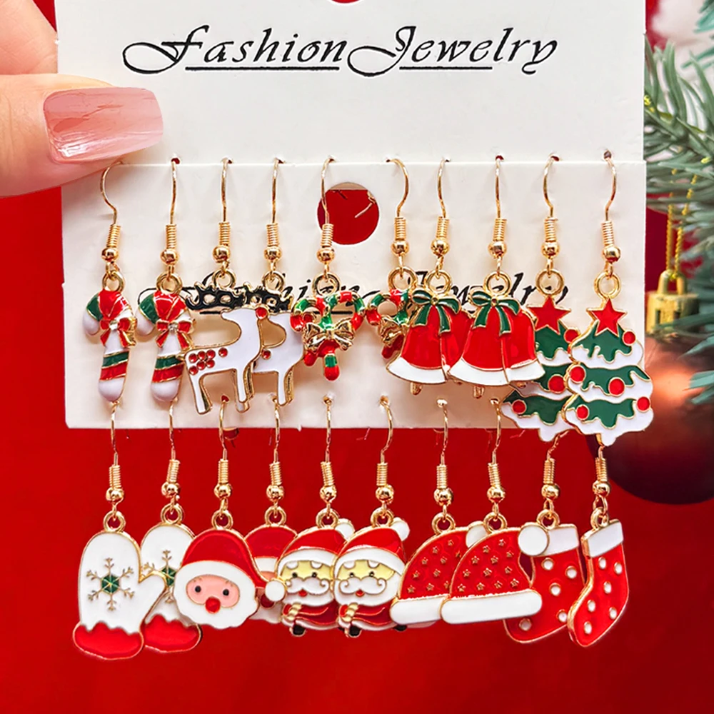 20 قطعة/10 قطعة النساء عيد الميلاد القرط الكرتون سانتا كلوز شجرة عيد الميلاد الأيائل طقم من الحلقان النساء هيبوالرجينيك مجوهرات هدايا