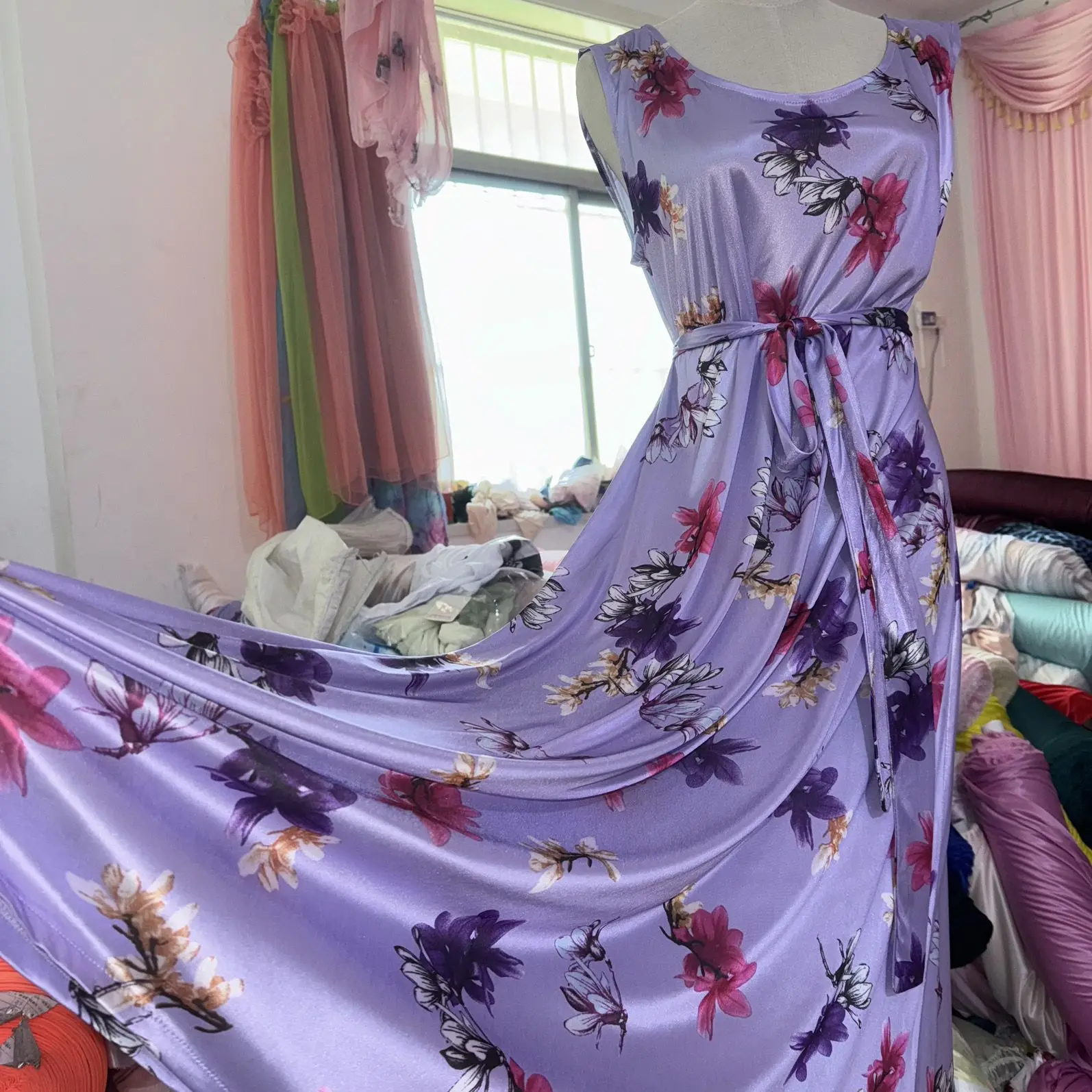 New Double-sided Silky Stretch Sleeveless Round Neck Ultra Soft Long Dress Sexy Alluring Suitable for All Sizes Printed