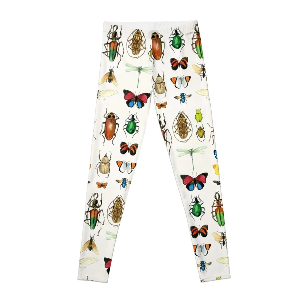 

The Usual Suspects - insects on white - watercolour bugs pattern by Cecca Designs Leggings gym womans trousers Womens Leggings