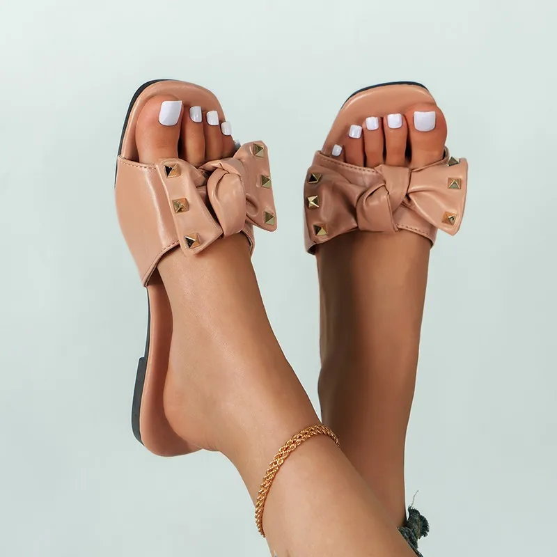 

Женские шлепанцы, летняя обувь, новинка 2023, женские шлепанцы на плоской подошве с бантом-бабочкой, сланцы для улицы, повседневные шлепанцы для женщин