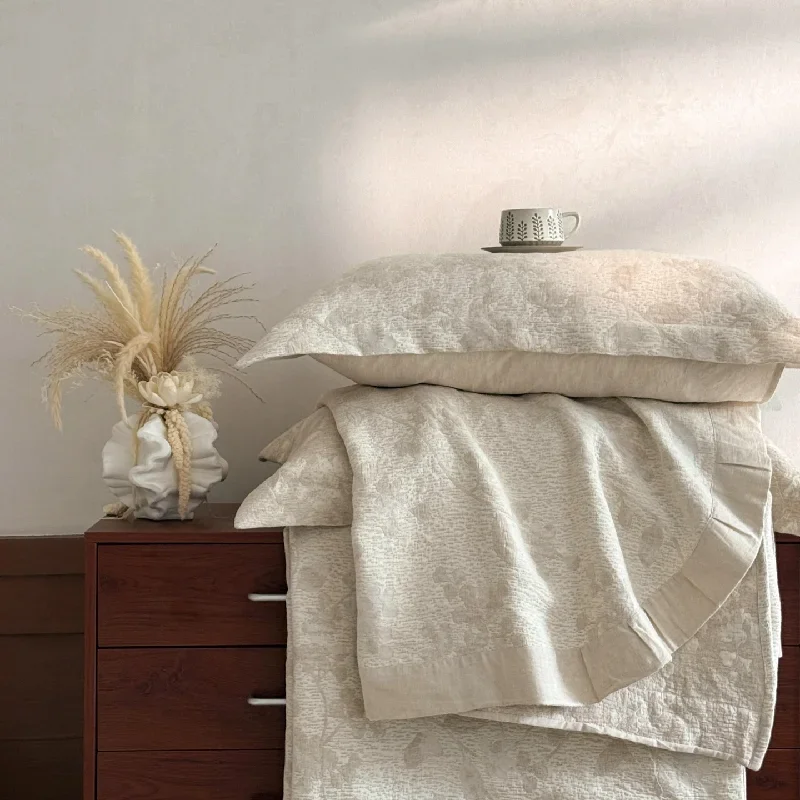 Luxury 3-Piece Jacquard Quilted Coverlet Set Thickened Pure Cotton Linen Bedspread New Home Textile King Size Blanket for Bed