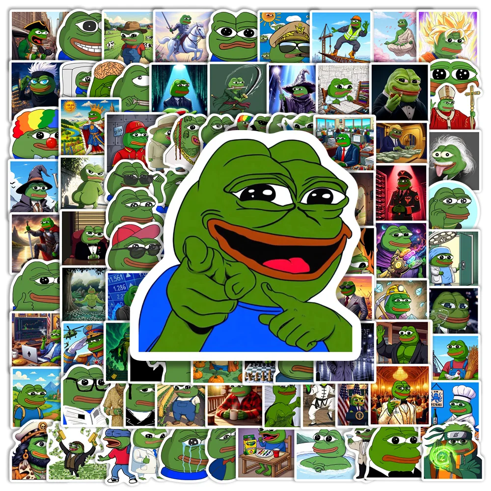 Trendy Funny Pepe Frog Stickers Cartoon Waterproof Vinyl Decal Whimsical DIY Decorative Gift Toys for Laptop Scrapbook Journals