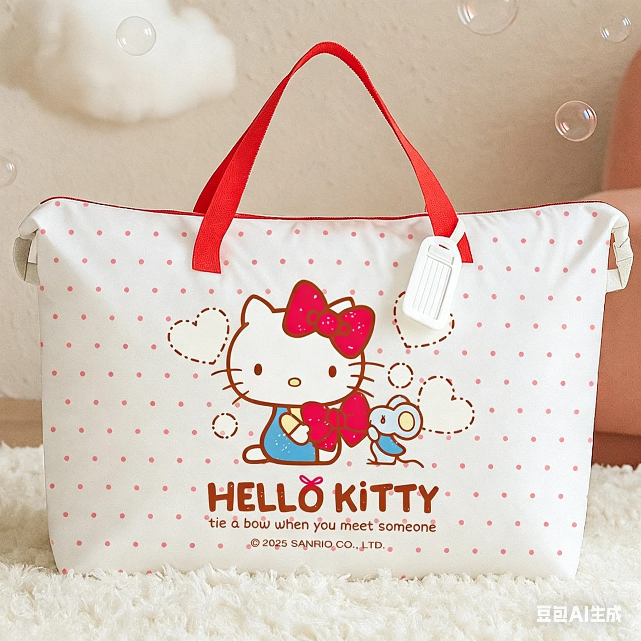 Sanrio Aufbewahrungstasche mit großem Fassungsvermögen, Bettdeckentasche aus Baumwolle, Cartoon-Reisetasche, saisonale Umzugstasche, Kleideraufbewahrung, Klassifizierung und Sortierung – Detail 4