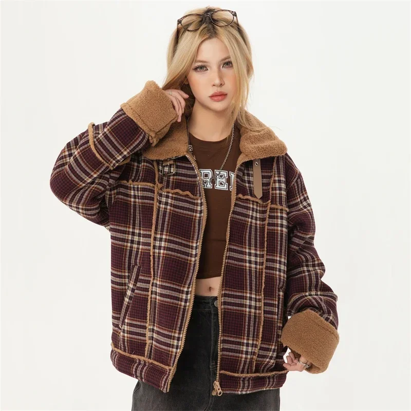 Damen Winter Wattierte Jacke Mäntel Frau 2024, koreanischer Stil, Damen-Winterkleidung, Vintage-Plaid, Damenmäntel, Winter-Oberbekleidung