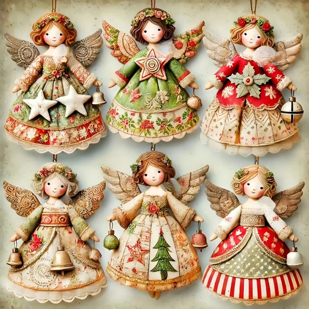 Vintage Christmas Angel Pendant DIY Crafts Cartoon Christmas Tree Angel Decorations Fantasy Wooden Angel Pendant Christmas party