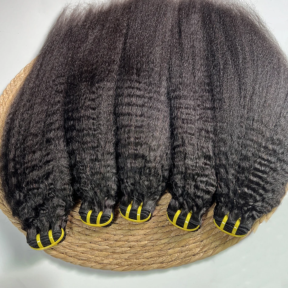 Kinky Straight Human Hair Bundles Double Weft Vietnamese Hair Weave Extensions Natural Black Color Unprocessed Raw Virgin Hair