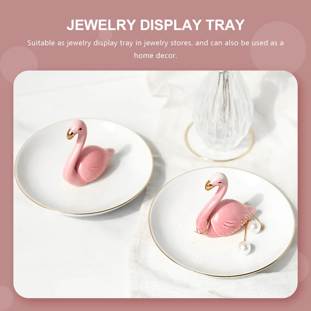 

Jewelry Display Tray Ceramic Flamingo Pattern Elegant Organizing Plate for Home Hotel Party Decoration Storage Solution