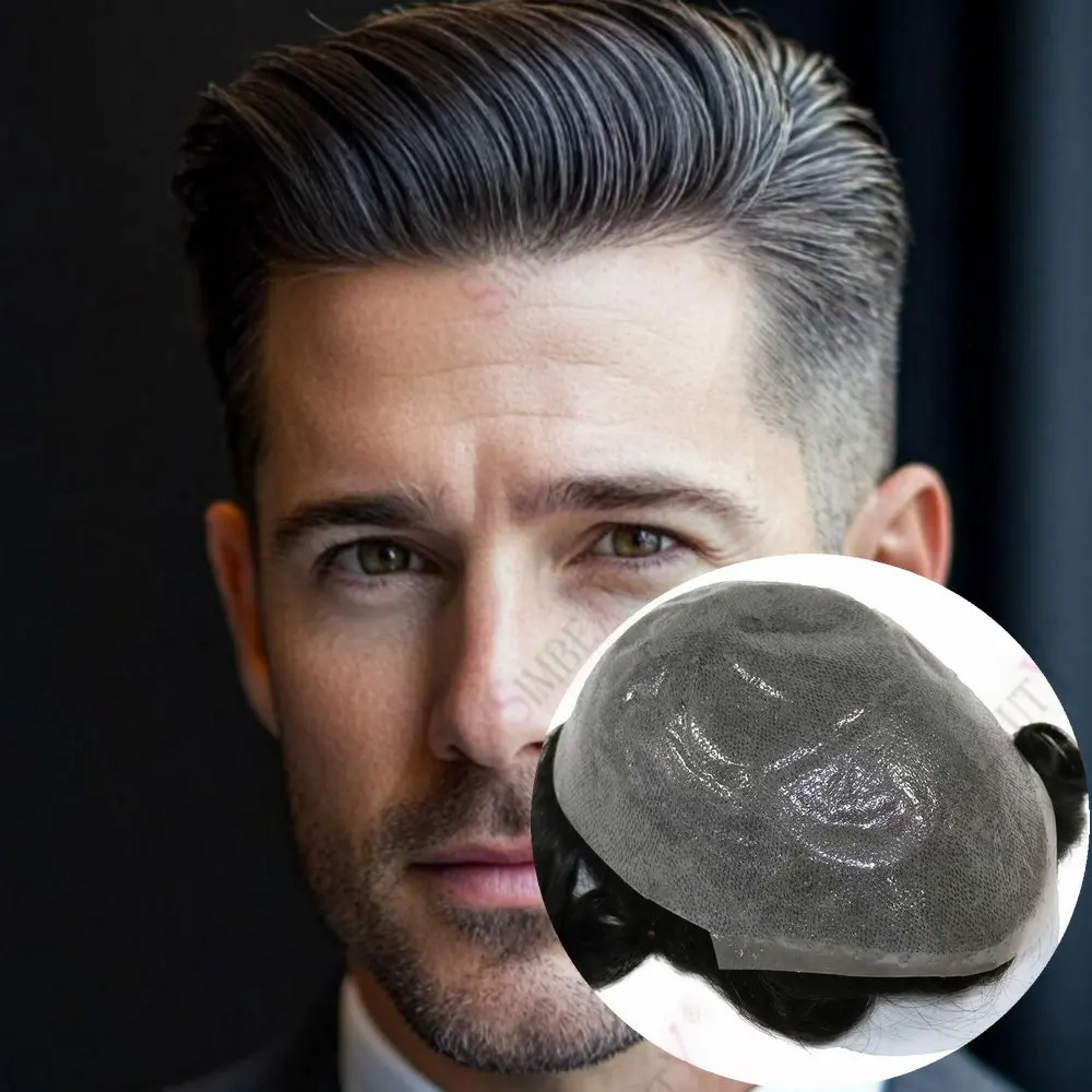 

Black Grey Brwon Full PU Toupee For Men 0.04mm Super Thin Skin Hairpiece Short Human Hair Men's Replacement Systems Prosthesis