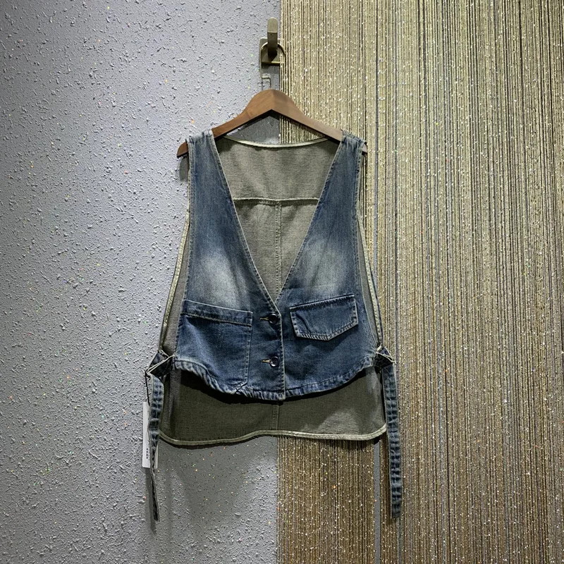 

Summer Thin Sleeveless Denim Vest Coat Women Fashion Vintage Short Jackets 2025 New V-neck Single Breasted Tops Mujer