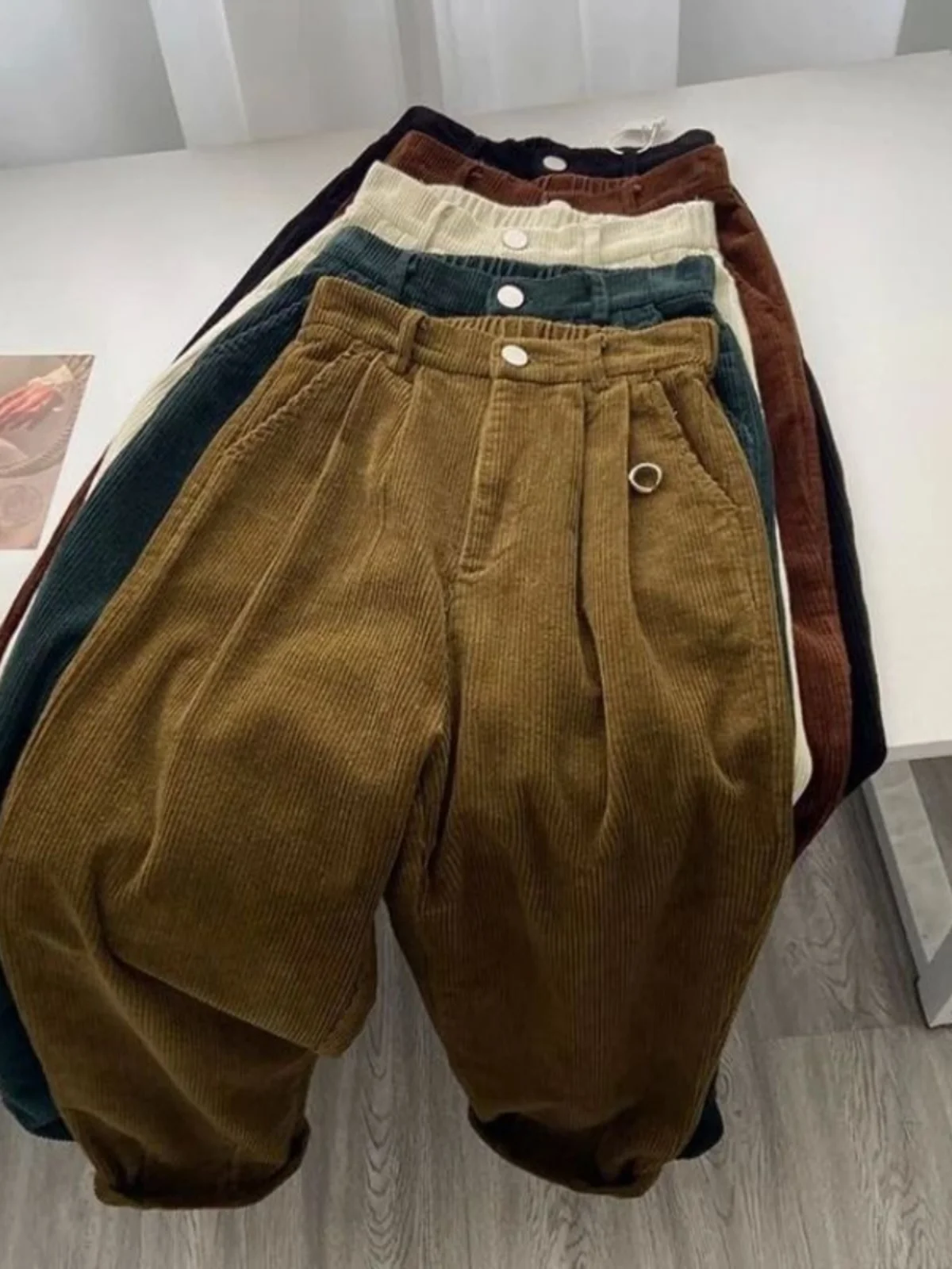 

Retro Corduroy Loose Casual Pants High Waist Straight Leg Pants Versatile Comfortable Women's Faion Polyester Fiber