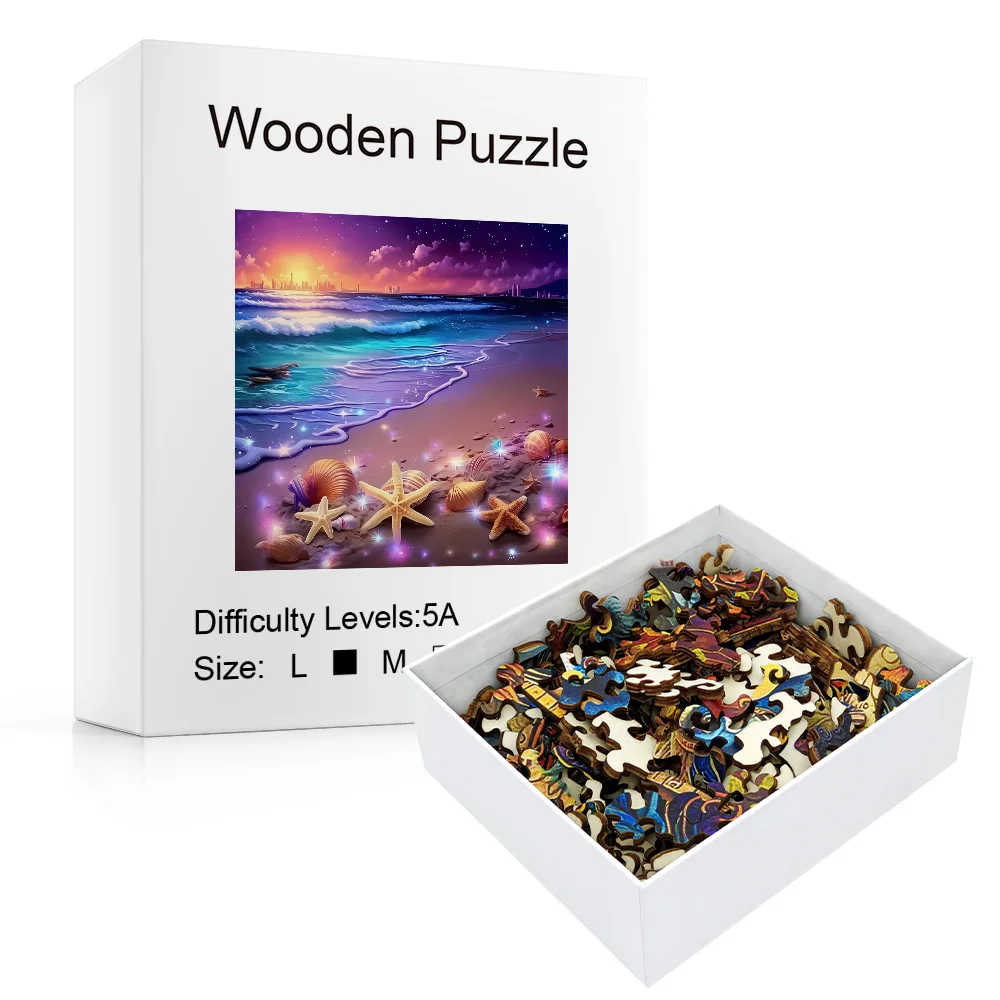 Quebra-cabeça de madeira Starfish Beach – Desafio artístico premium para adolescentes e adultos |   Jogo e presente para família com tema costeiro de última geração