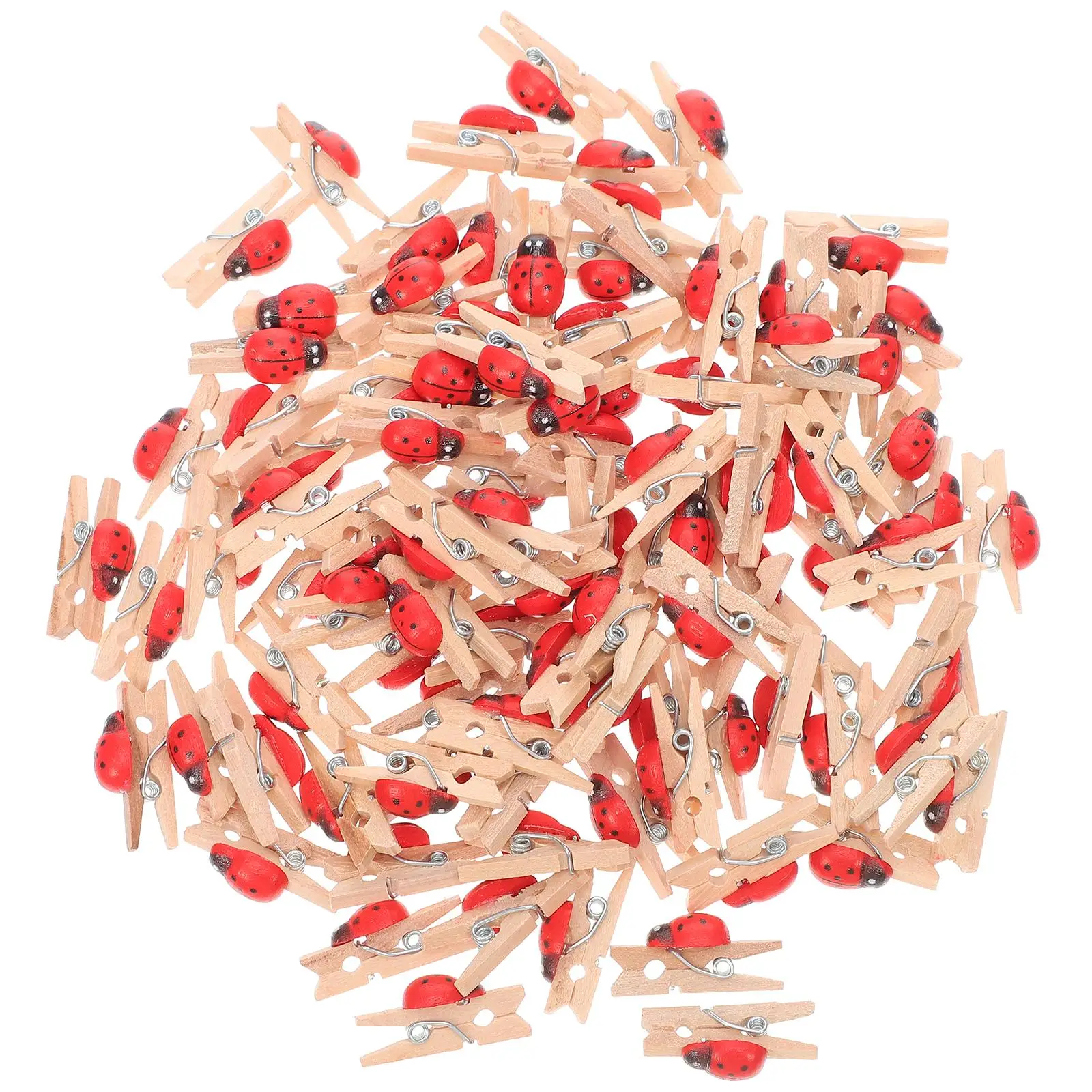 100 Pcs Clips Snack Holders Pegs Ladybug Little Craft Decoration Lovely Photo Wooden Picture Miss