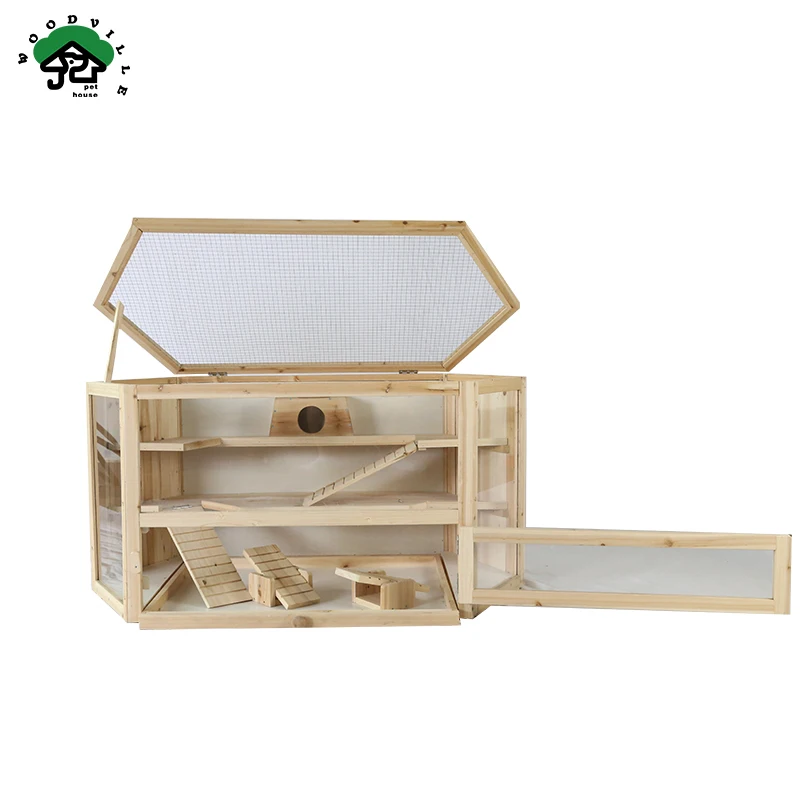 

High Quality Competitive Price Wooden Deco Transparent 2-tier Cage for Hamster Cages