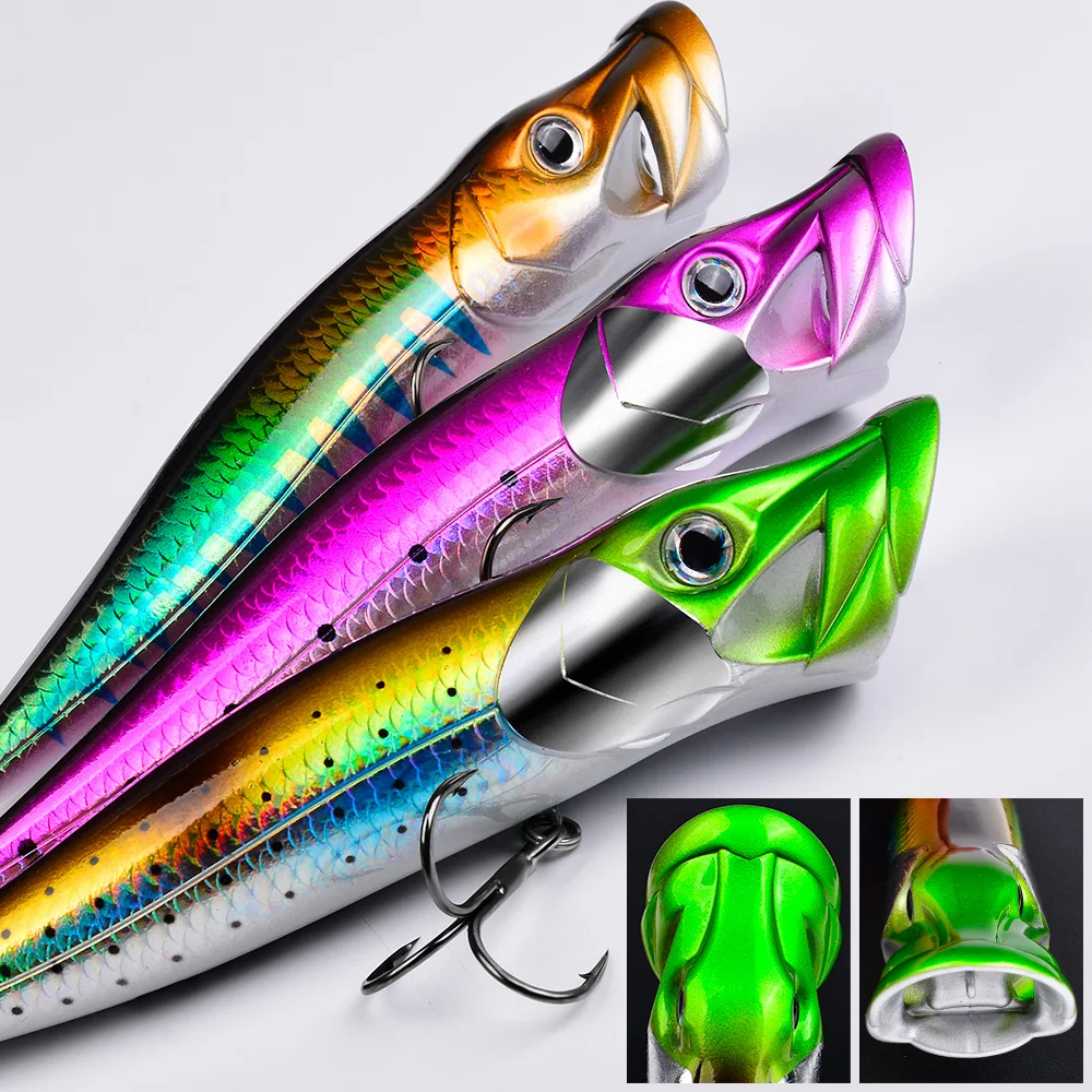 Proberos Topwater Floating Popper Köder, Künstlicher Harter Wobbler mit Rassel, 19g/50g Weitwurf-Oberflächenköder – Detail 6