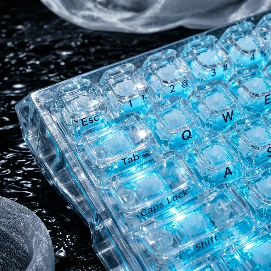 2.0 Crystal Ice Soul Side-Printed Keycaps,High-Transparency PC Material,ASA,Cross-Shaped Mechanical Magnetic Switch Keyboard