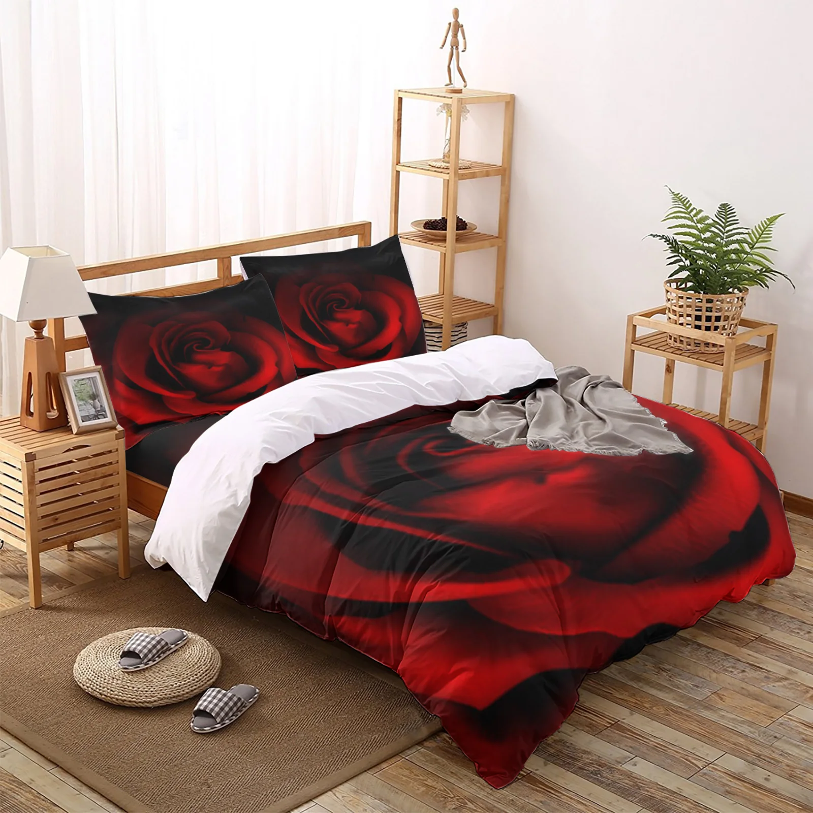 

Red Rose Flower Vintage Style Duvet Cover King Size Queen Size Quilt Cover Set Bedclothes Comforter Single Bedding Sets