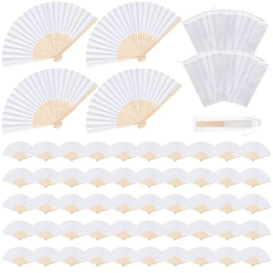 

MCEAST Pieces Wedding Handheld Paper Fans White Bamboo Folding Paper Fans with Organza Bags Foldable Cool Wedding Favors Weddin