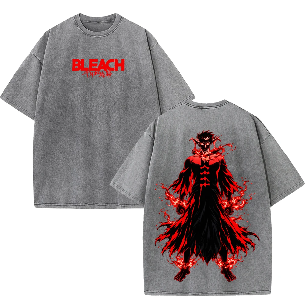 Anime BLEACH Ichigo Kurosaki T-shirts Vintage Washed Oversized T Shirts Men Women Clothing Short Sleeve Casual Fashion Tees Tops