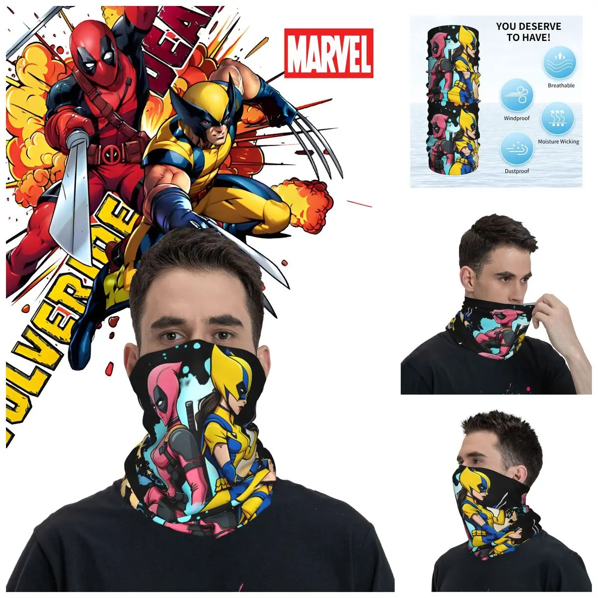 Chic Neon Heroines Bandana Neck Cover Motorcycle Club Deadpool & Wolverine Face Scarf Running Unisex Adult Windproof