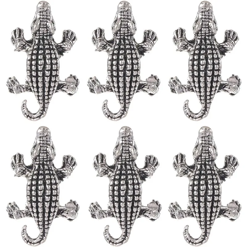 

1 Box 30PCS Animal Spacer Beads Alligator Beads Bulk Crocodile Animal Silver Charms 3D Lucky Tibetan Metal European Alloy Large