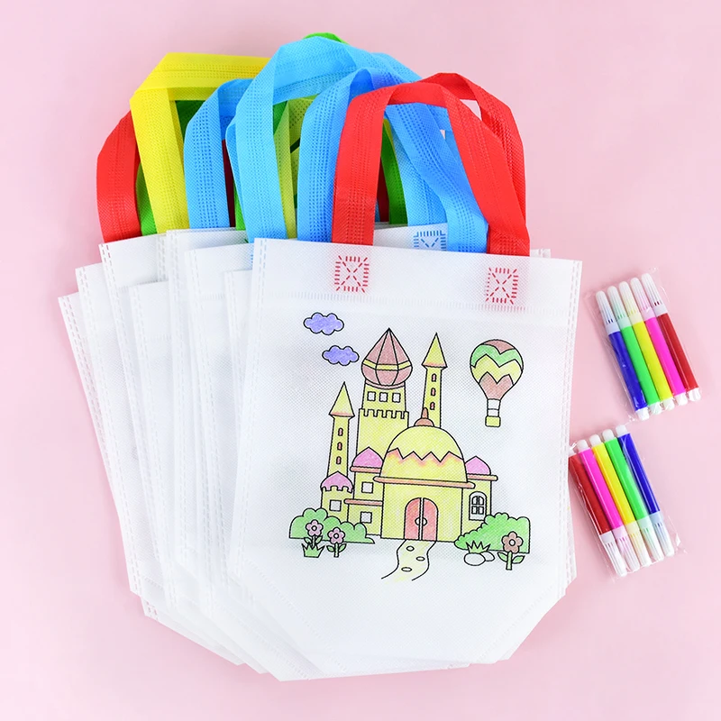 10pc Handmade Painting Handbag Creative DIY Graffiti With Pen Children Arts Crafts Color Filling Drawing Toys Kids Birthday Gift