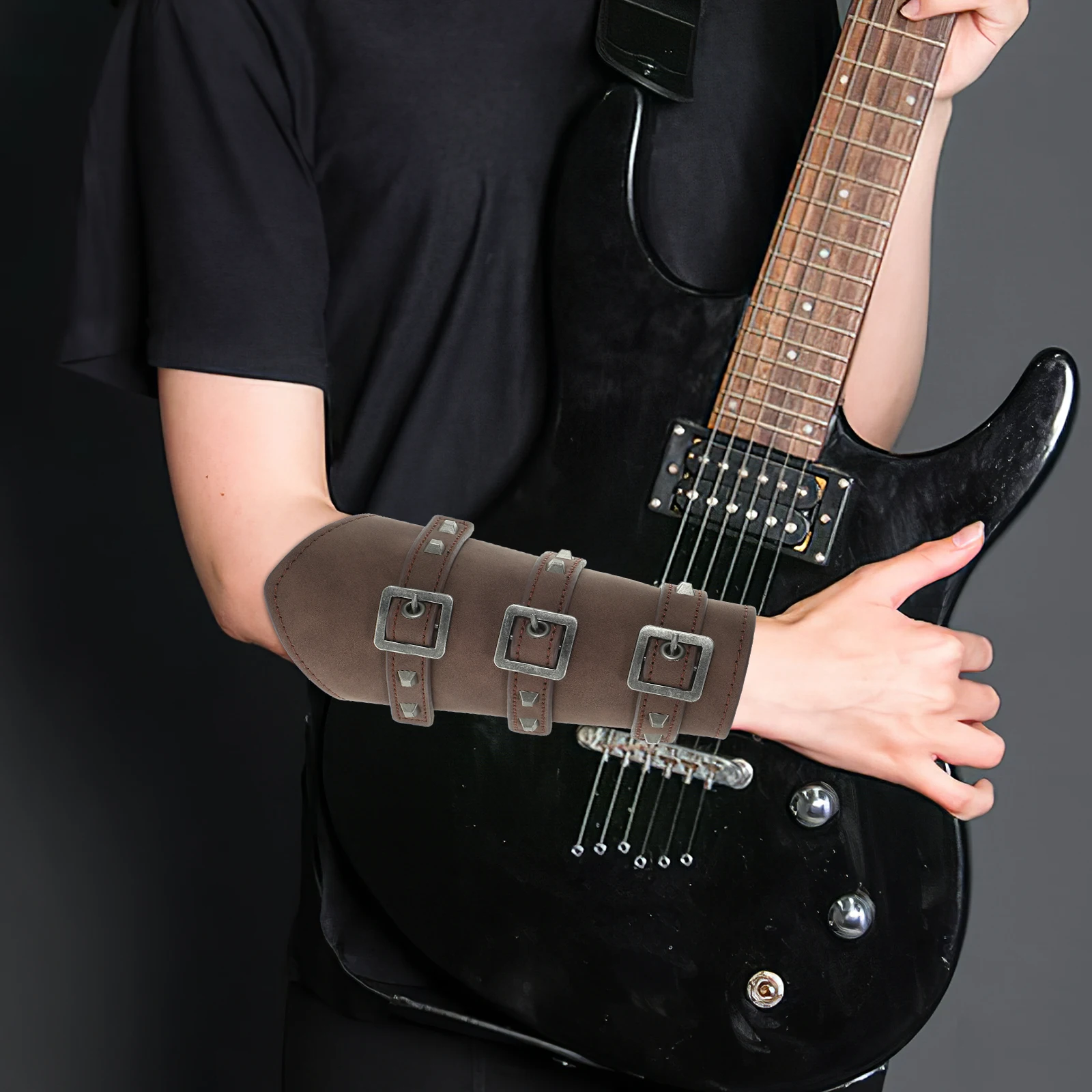 

Medieval Wristband Bracers Punk Arm Guard Lightweight Riding PU Brown Pair For Men Women Cosplay Halloween Stage Play