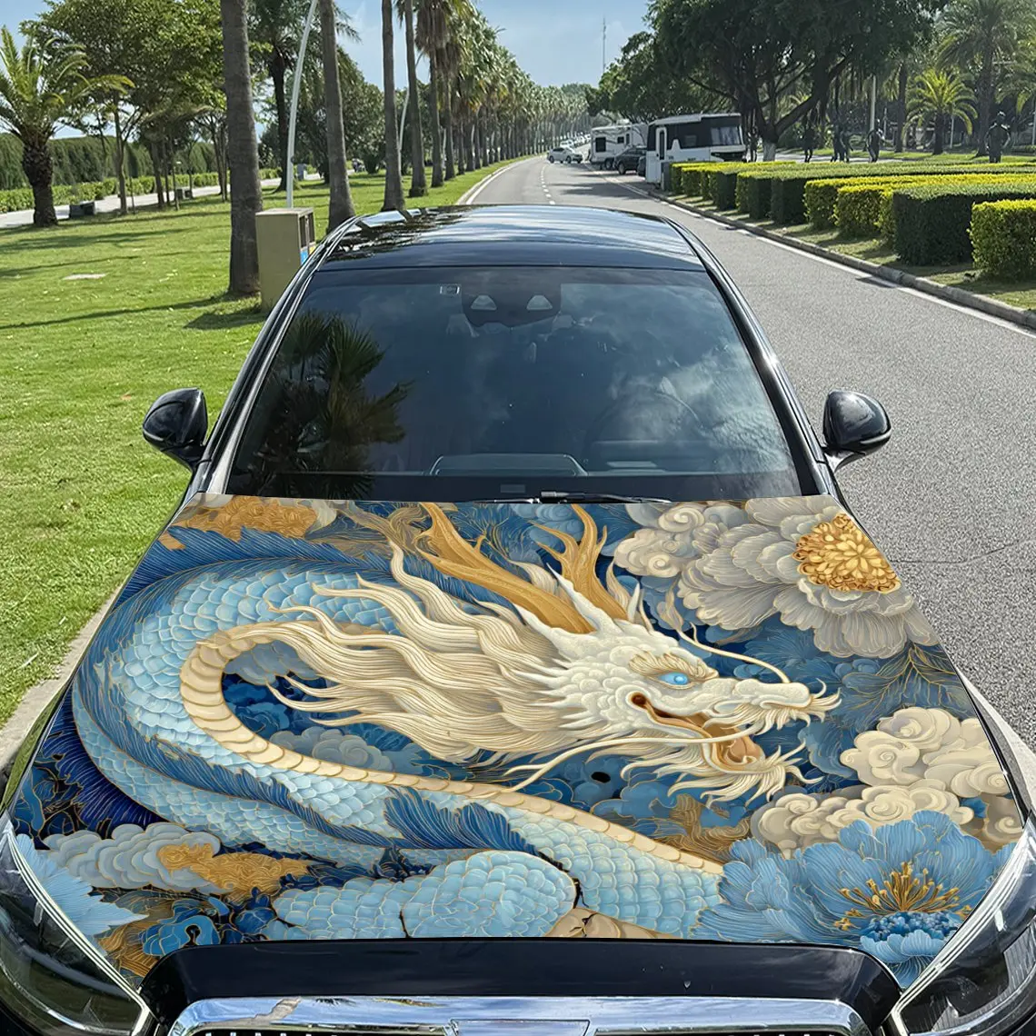 Великолепные благоприятные наклейки на капот автомобиля с принтом дракона, водонепроницаемые, самоклеящиеся, устойчивые к царапинам, легко приклеиваемые, прочные автомобильные ПВХ