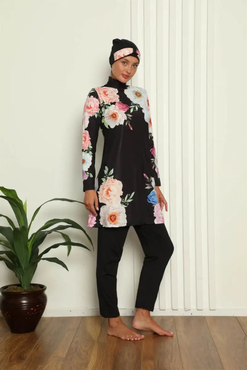 Fashion line full hijab digital patterned swimsuit 31045