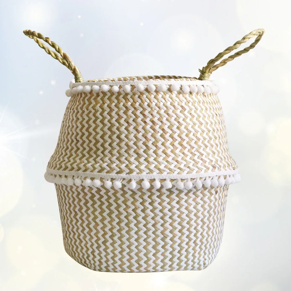 

Foldable Laundry Storage Basket Straw Clothes Basket White Grid Size Organizer Large Lightweight Storage Solution