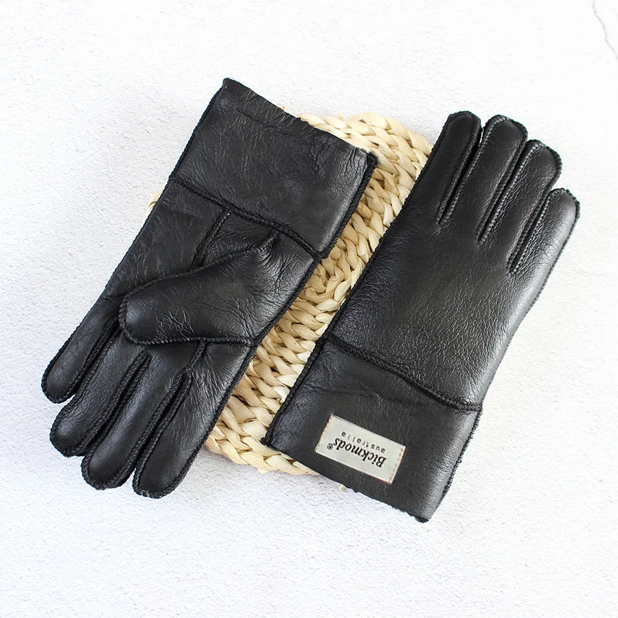 Winter Thickened Children\'s Sheepskin Fur Gloves Boys and Girls Windproof Warm Students Cold-Proof Leather Finger Gloves