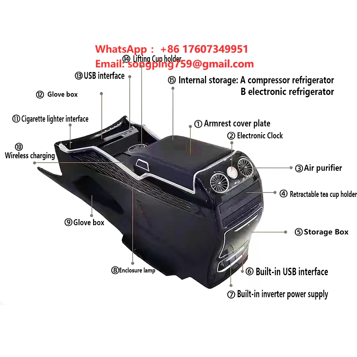 Suitable for Mercedes Benz V-class VITO W447 Upgraded Luxury Armrest Box With Refrigerator Wireless Charging air Purification