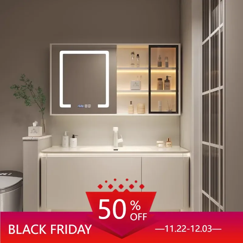 

Ceramic Integrated Bathroom Cabinets Basin Washbasin Oak Lacquer Light Luxury Bathroom Cabinet Combination Home Furniture YX50BC