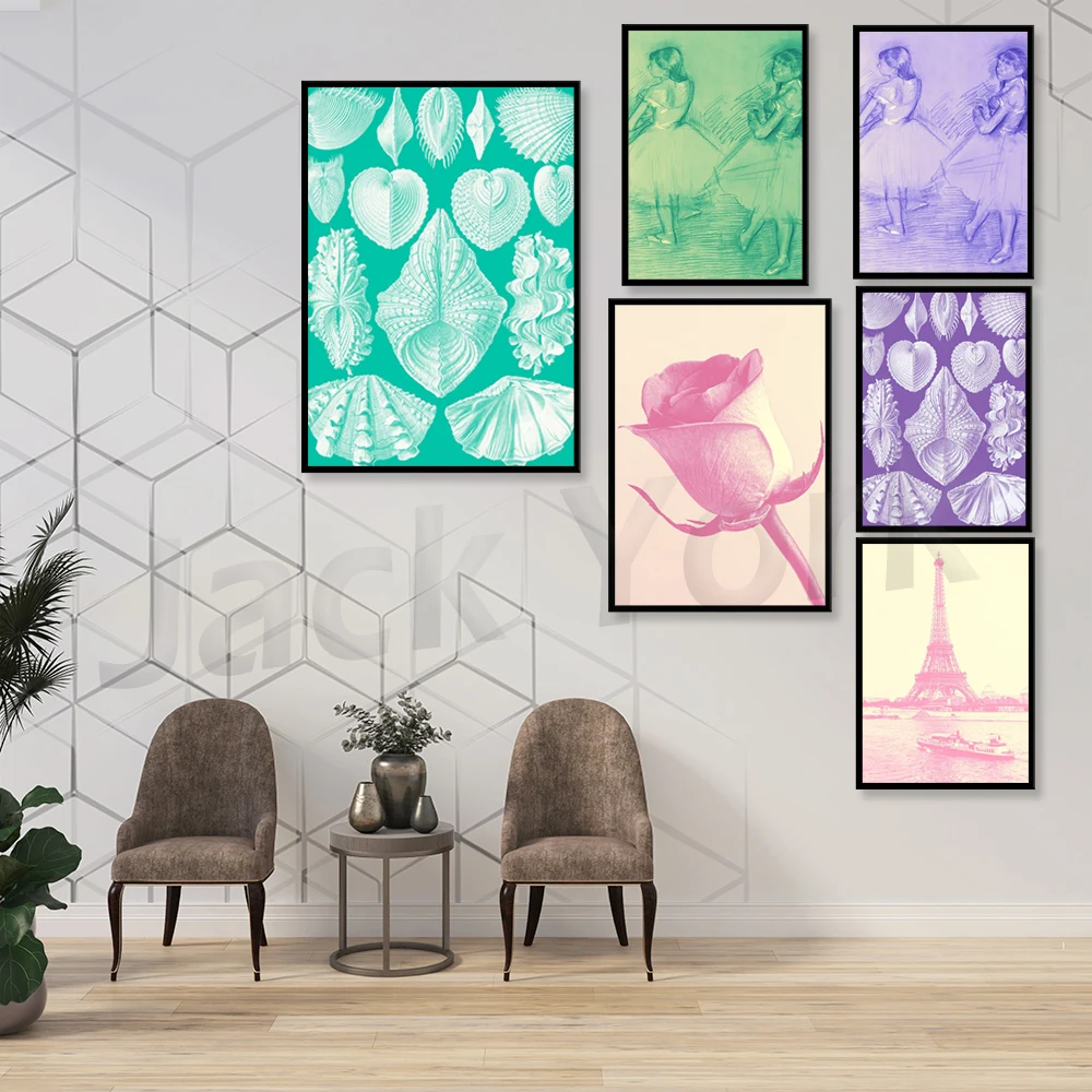 Eiffel Tower ,Ballet Dancer, Rose Wall Art in Pastel Colors, Danish Pastel Decor,  Floral Decor, Single Flower,