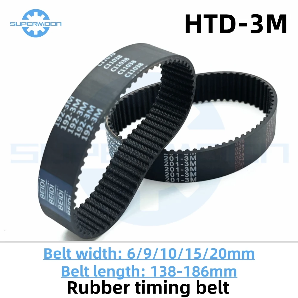 HTD 3M Timing Belt Length 138 141 144 147 150 153 156 159 162 165 168 171 174 177 180 183 186mm Width 6-20mm Rubber Drive Belt