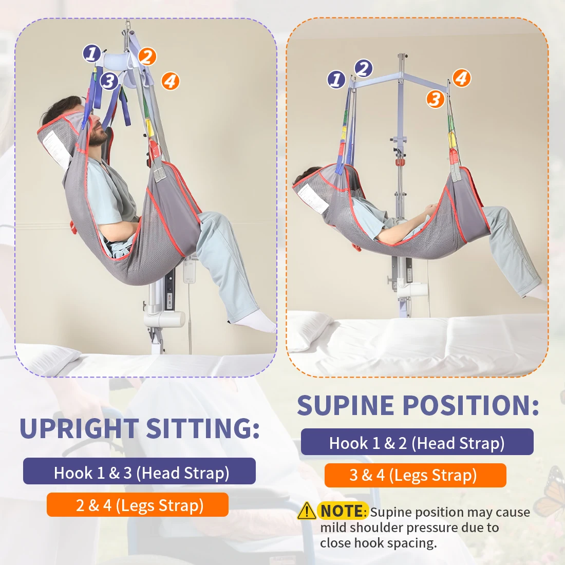 EZ Assistive Breathable Full Body Lift Sling Soft Portable Patient Hoist Harness for Elderly Bathing and Disabled Care, 500lbs