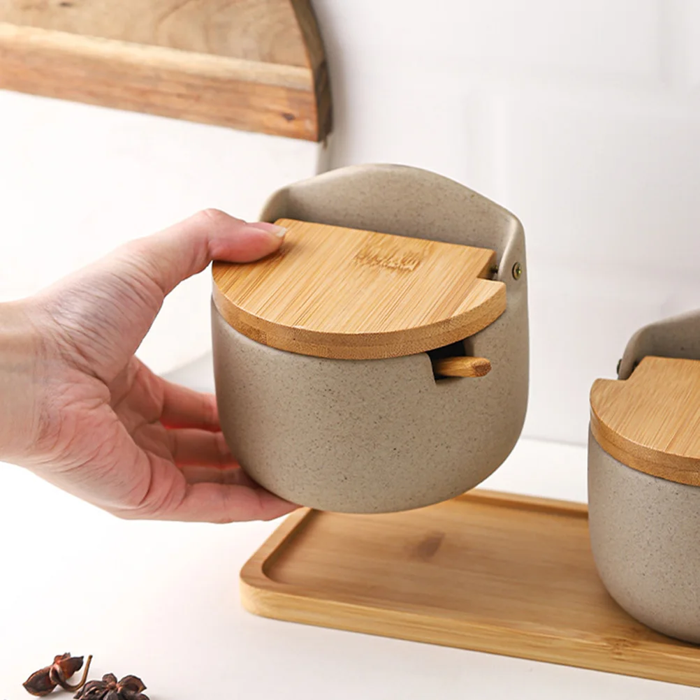 

1pc Ceramic Seasoning Pots with Lid Kitchen Condiment Storage Box Salt Sugar Spice Jar Household Travel Utensils Set