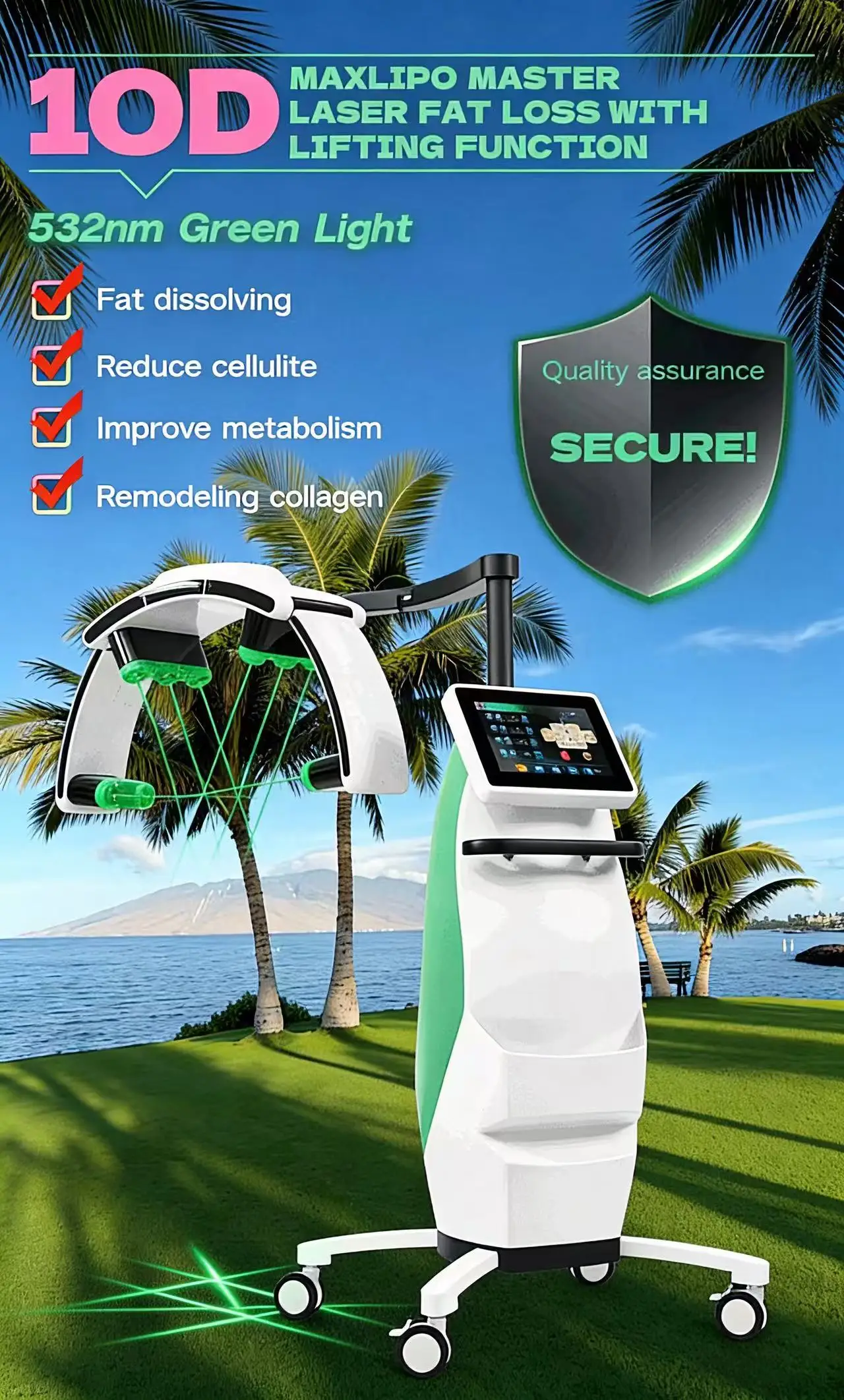 

10D изумрудная машина для похудения 532 нм Green LightBurn Fat Body для похудения, коррекции фигуры, красоты, спа-машины