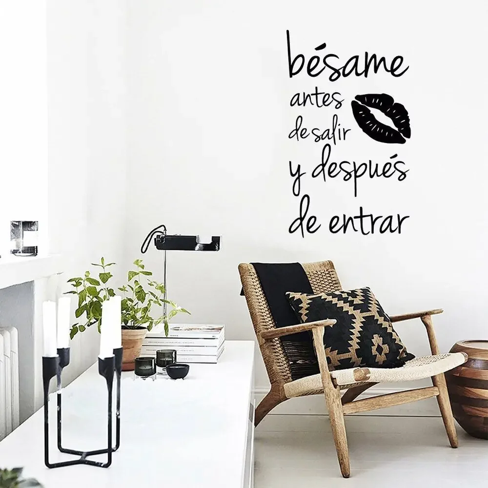 Besame Antes De Salir Y Despues De Entrar Spanish Vinyl Wall Sticker Love Quotes Wall Decals for Home Bedroom/Living Room Decor
