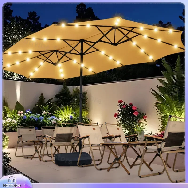 Large Outdoor Patio Umbrella 3 Sided Middle Pole Sunshade for Courtyard Garden Camping Market Stall Shop Entrance Heavy Duty