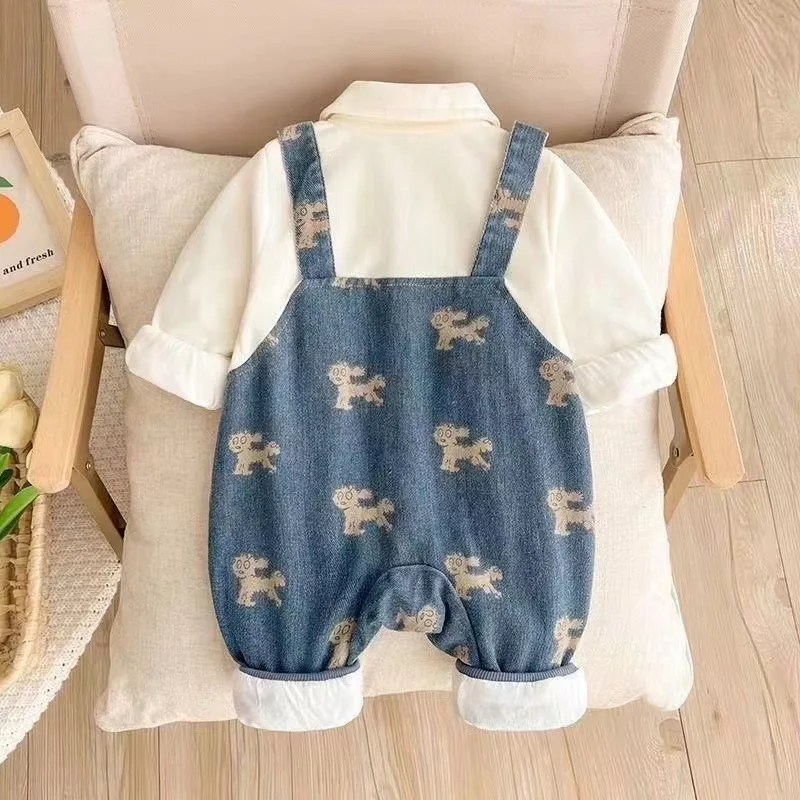 Baby clothes Spring and autumn onesies babies Full moon False straps Denim Romper Fashion climbing clothes Going out clothes