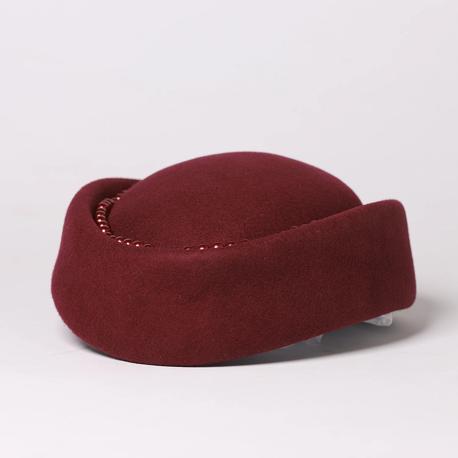 FS 2025 Luxury Wool Beret With Faux Pearl Wine Red Church Hats For Women Elegant Wedding Hat Vintage Felt Fedoras Chapeau Femme