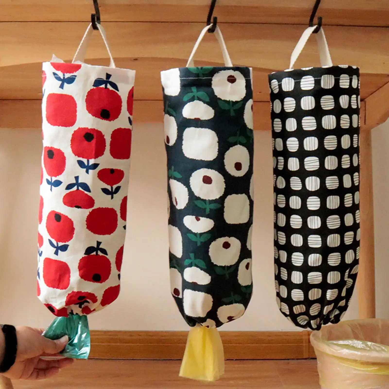 Garlic and ginger storage bag Kitchen hanging bag accessories Wall-mounted Cute Printing Thick Cotton Shopping Bag organizer