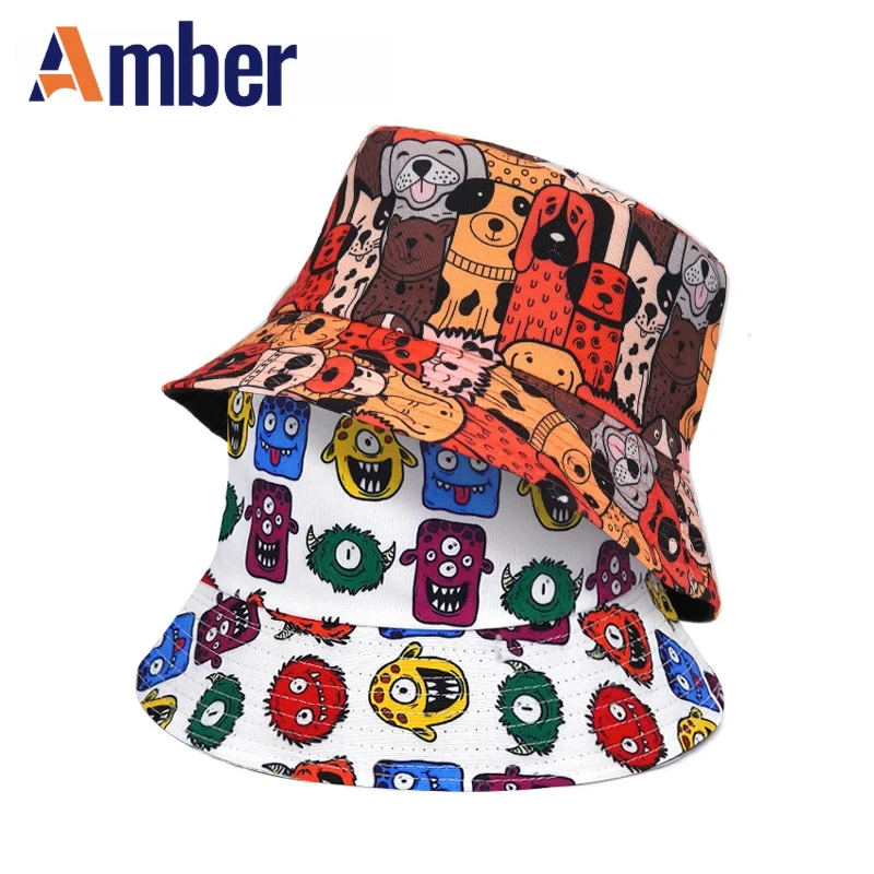 

Amber Cartoon Bucket Hat Printing Panama Fisherman Hats Men Women Double Sides Reversible Summer Outdoor Sun Hip Hop Cap Gorras