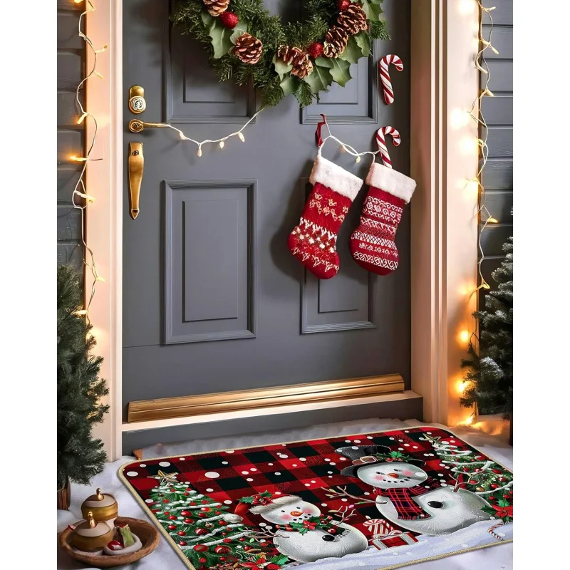 Merry Christmas doormat, Christmas tree pattern entrance non slip rubber doormat